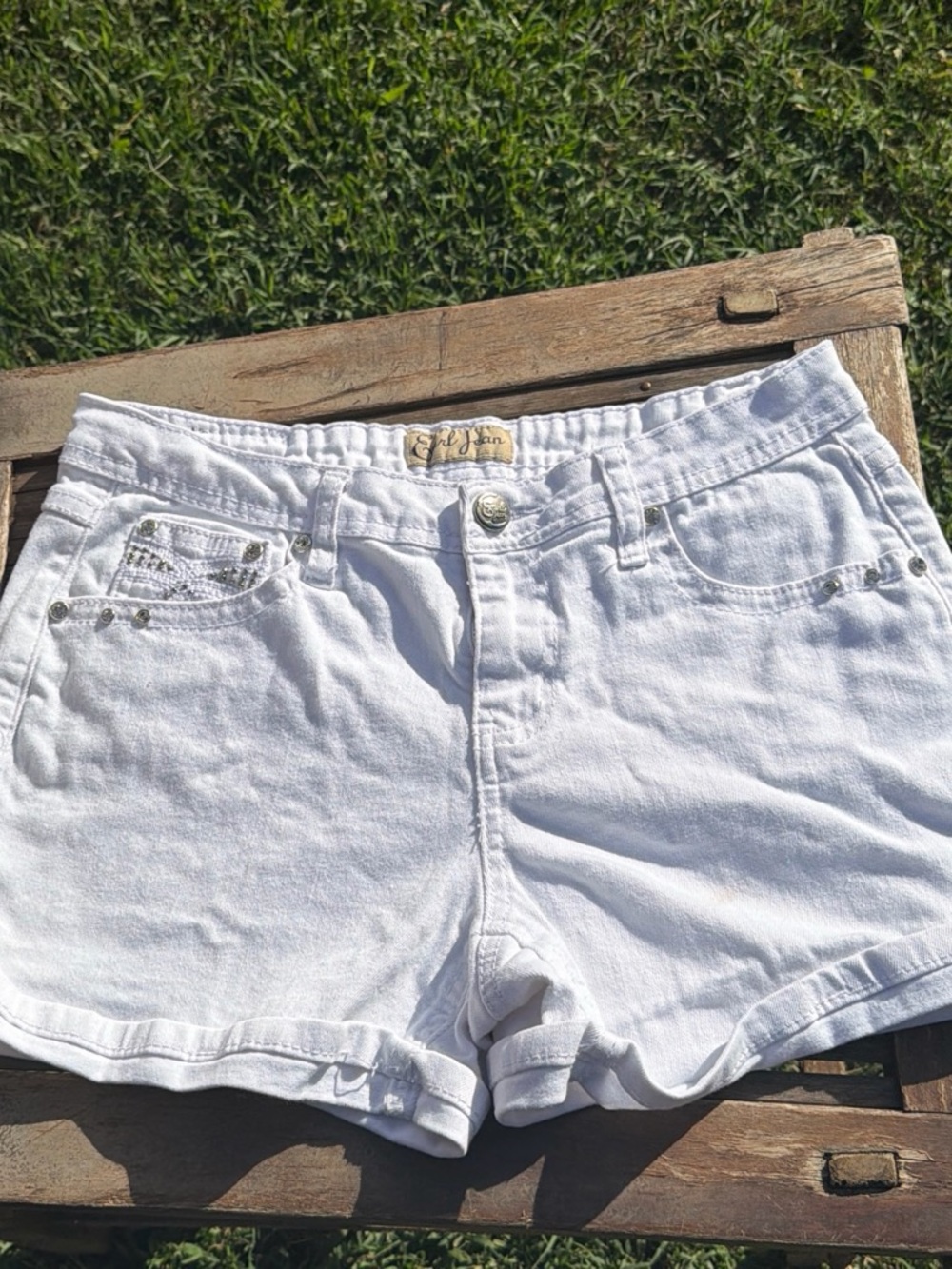 Earl Jeans White Denim Shorts with Stud Accents
